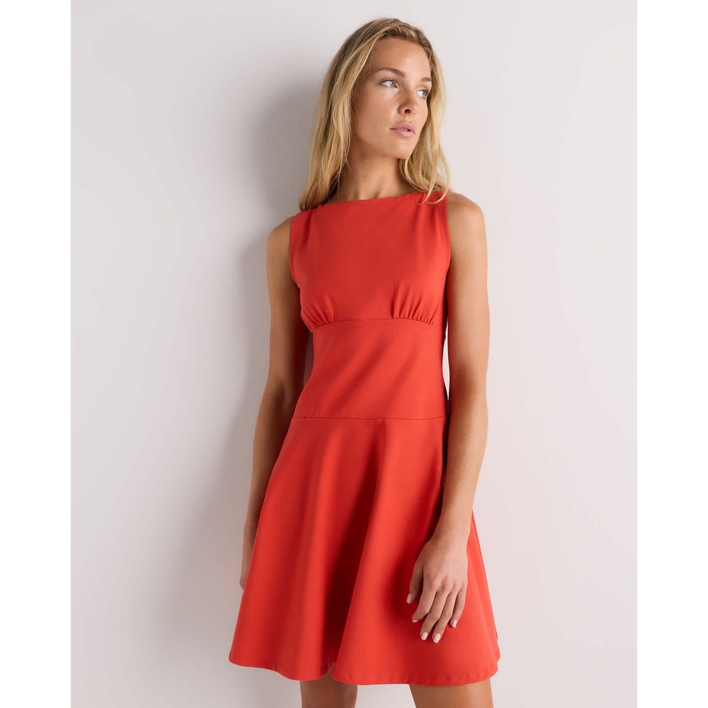 Quince Organic Cotton Stretch Jersey Drop Waist Mini Dress Orange Red XS NWT